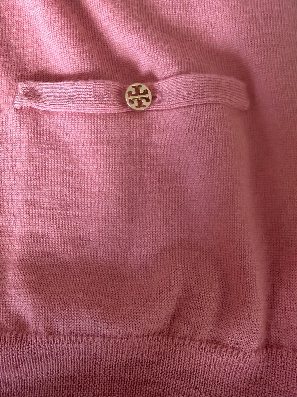 Tory Burch Pink 100% Merino Wool Cardigan Sweater V Neck Pullover Small - Picture 4 of 6